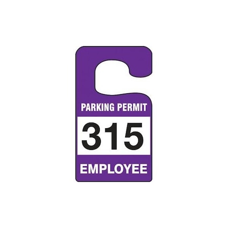 Accuform Parking Permit Tag, EMPLOYEE Numbered 200-299, Purple, 5in x 3in, Laminated PF-Cardstock, 100PK TNT276PRC